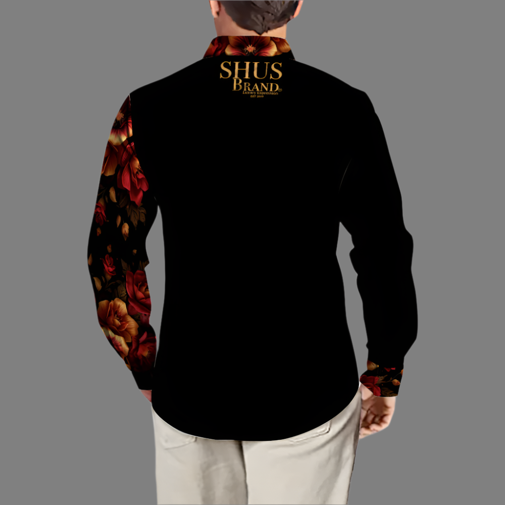 SHUS Brand Luxury Men's Fit Camp Collar Long Sleeve Shirt