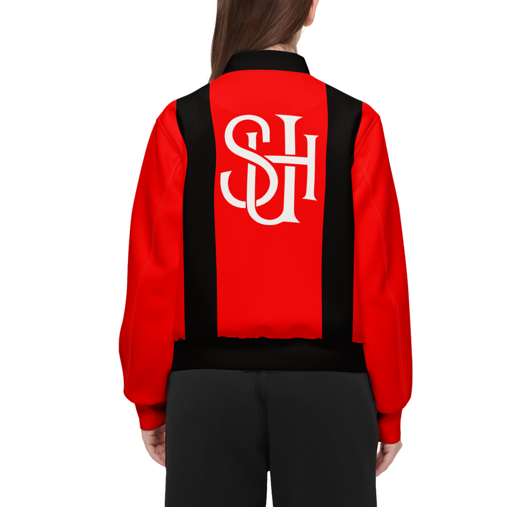 Women's Double Layered Bomber Sports Jacket-Techno Scuba Knit