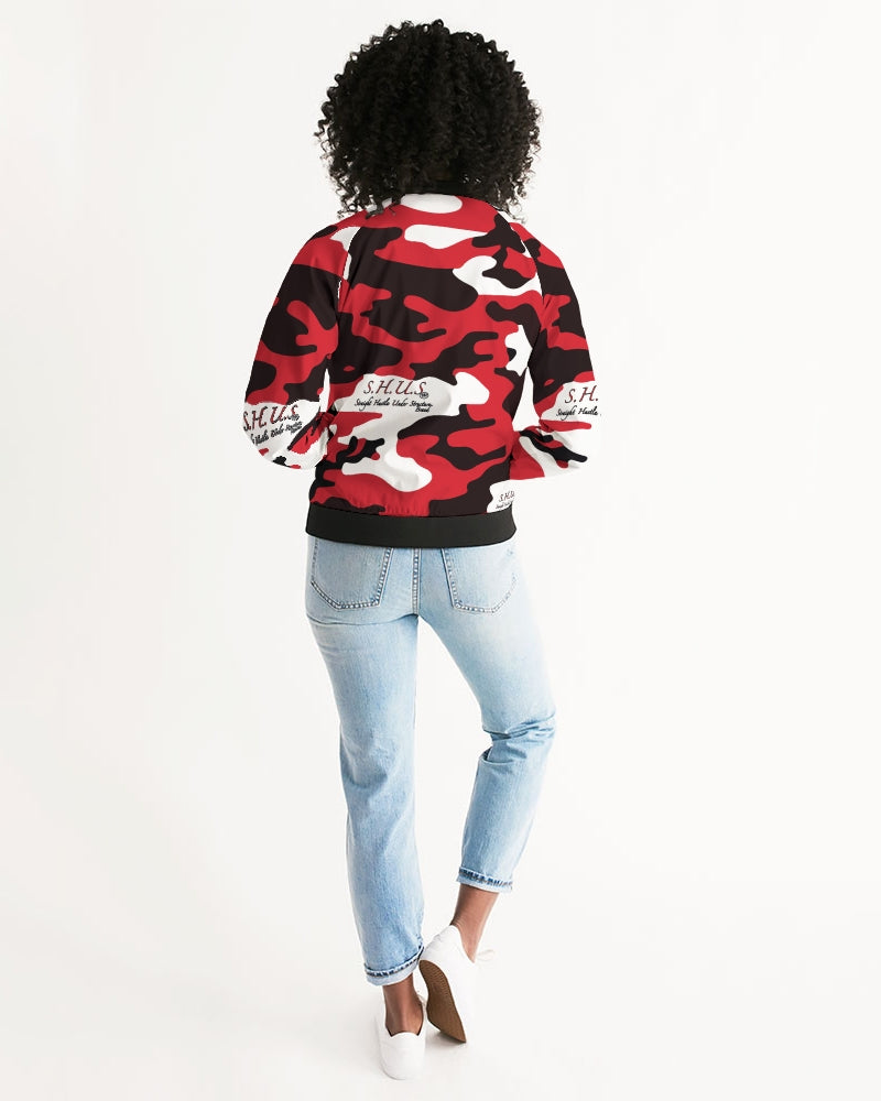 SHUS Brand Red Camo Luxury Women's Bomber Jacket