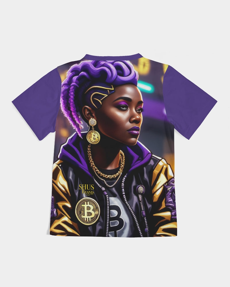 Bitcoin and The Lady in Purple Kids All-Over Print Tee