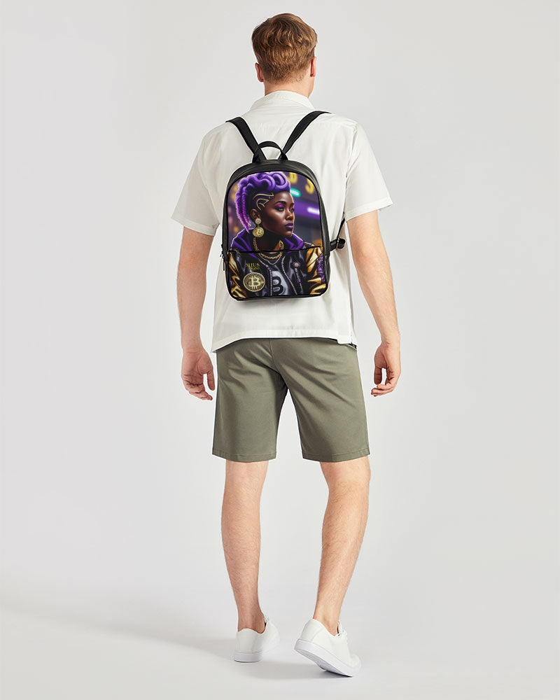 Bitcoin and The Lady in Purple Classic Faux Leather Backpack