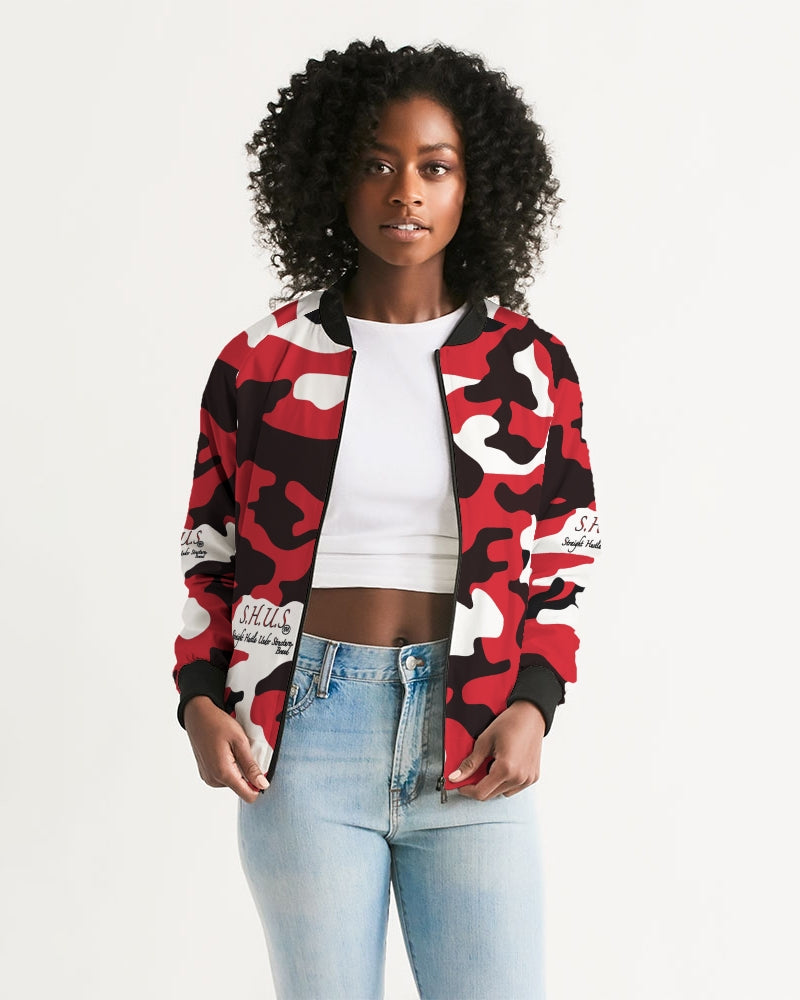 SHUS Brand Red Camo Luxury Women's Bomber Jacket