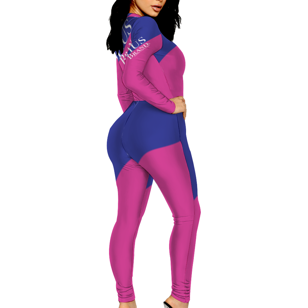 SHUS Brand Luxury Expression Women's Sexy Front Zip Bodysuit Long Sleeve Jumpsuit