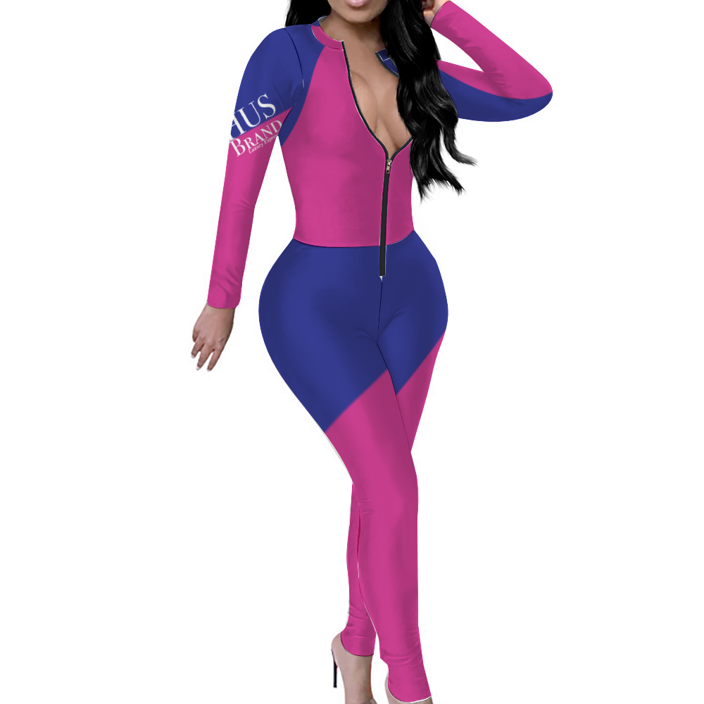 SHUS Brand Luxury Expression Women's Sexy Front Zip Bodysuit Long Sleeve Jumpsuit