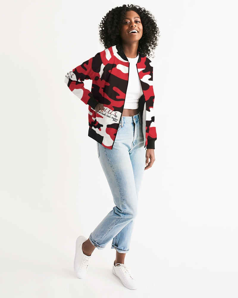 SHUS Brand Red Camo Luxury Women's Bomber Jacket