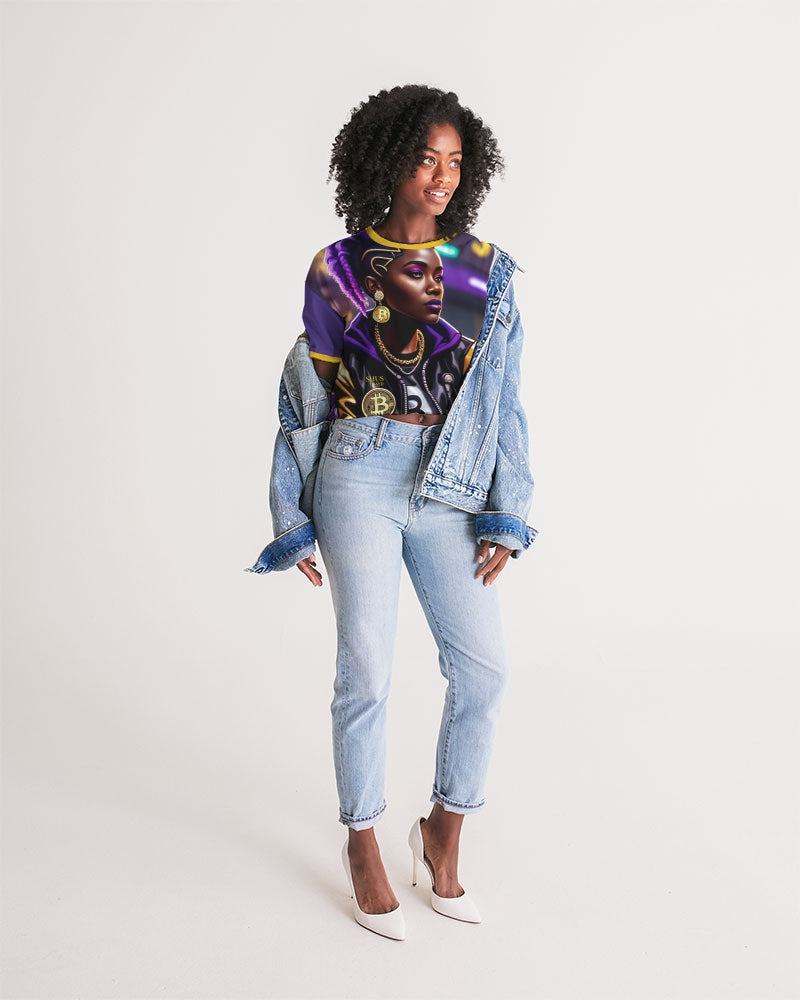 Bitcoin and The Lady in Purple Women's All-Over Print Lounge Cropped Tee