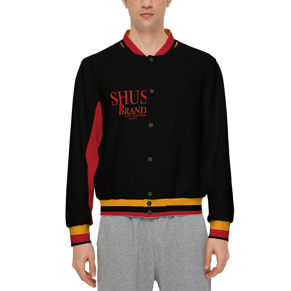 Black American Heritage Flag Men's Double Layered Bomber Sports Jacket-Techno Scuba Knit