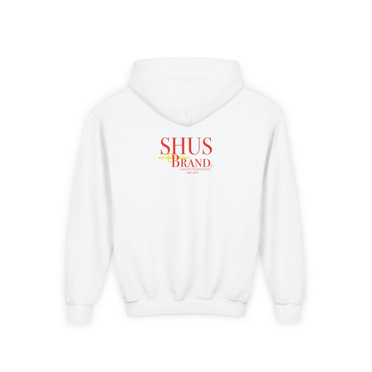 Youth Hoodie — Retro Abstract 'Shus Brand' Graphic Sweatshirt