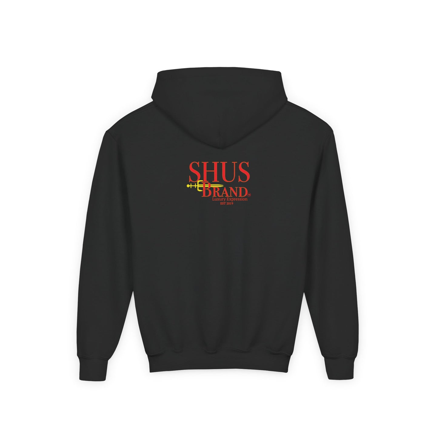 Youth Hoodie — Retro Abstract 'Shus Brand' Graphic Sweatshirt