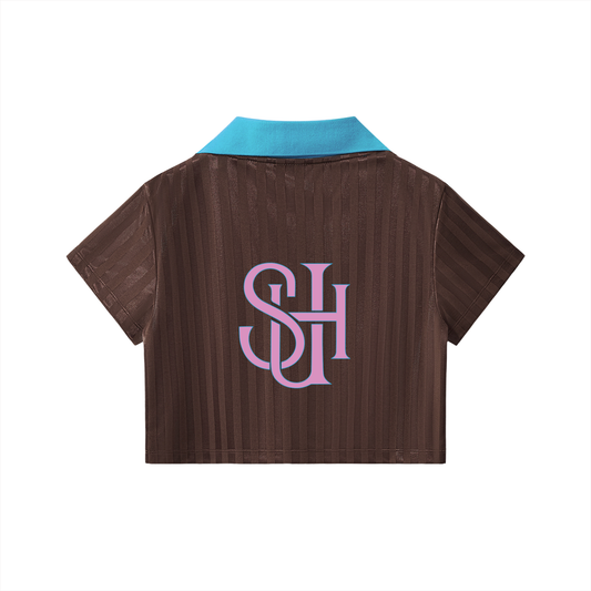 SH Logo Contrast Collar Striped Cropped Jersey