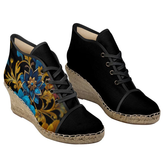 SHUS Brand Ladies luxury Wedge Espadrilles "BLACK"