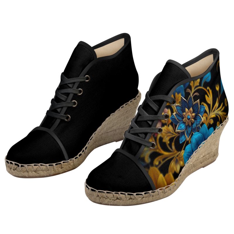 SHUS Brand Ladies luxury Wedge Espadrilles "BLACK"