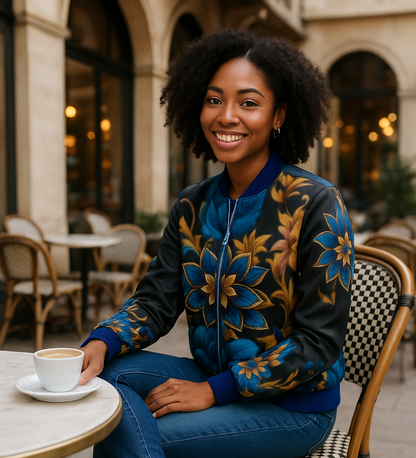 SHUS Brand Women's Reversible 100%  Silk Bomber Jacket