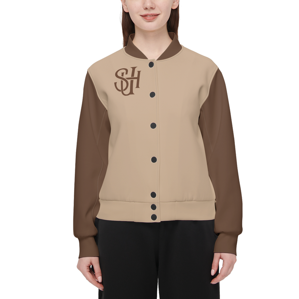 Women's Double Layered Bomber Sports Jacket-Techno Scuba Knit