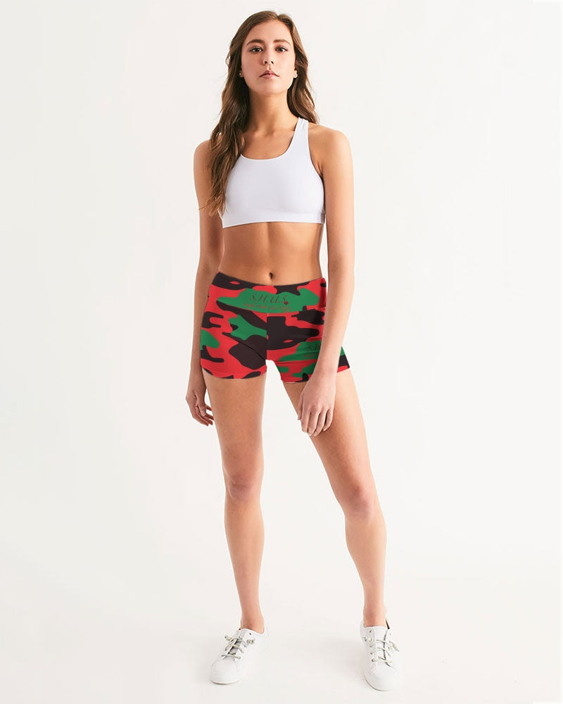 SHUS Brand RBG Camo Luxury Women's Mid-Rise Yoga Shorts