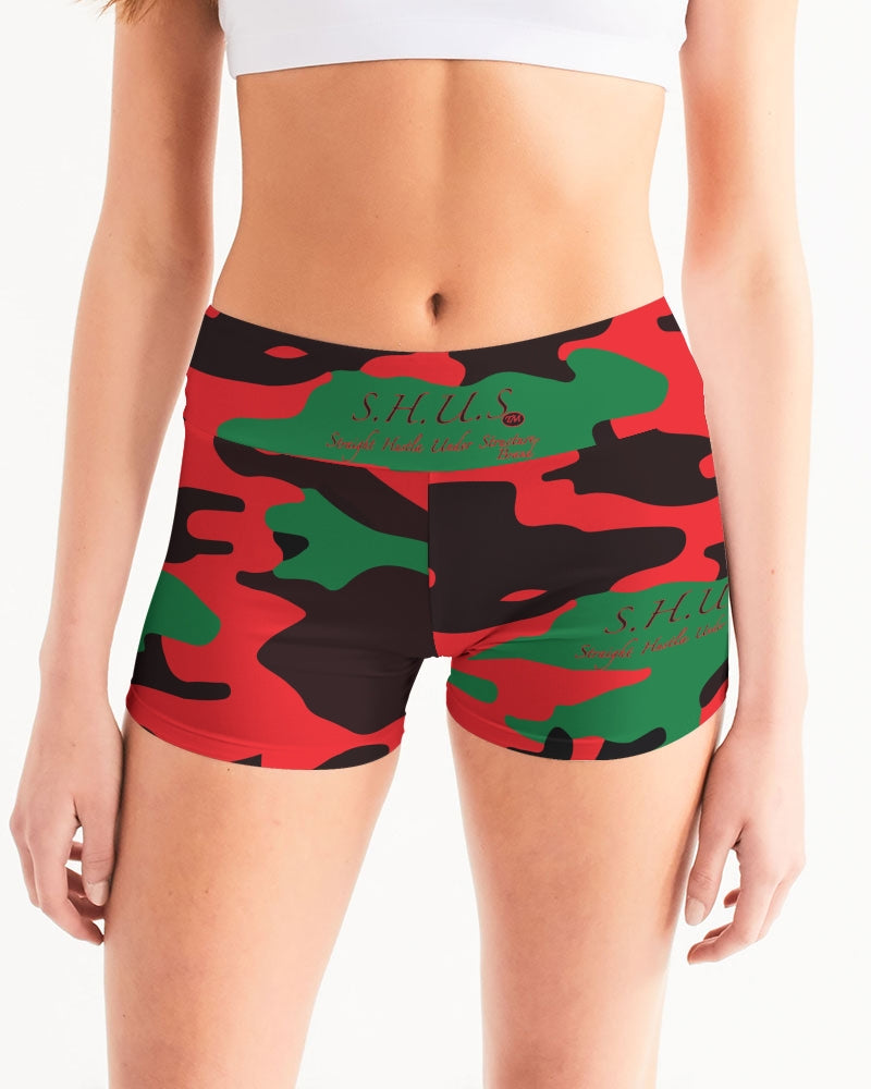 SHUS Brand RBG Camo Luxury Women's Mid-Rise Yoga Shorts