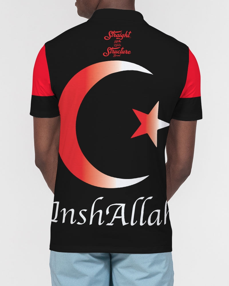 SHUS Brand Inshallah Black Luxury Men's Slim Fit Short Sleeve Polo