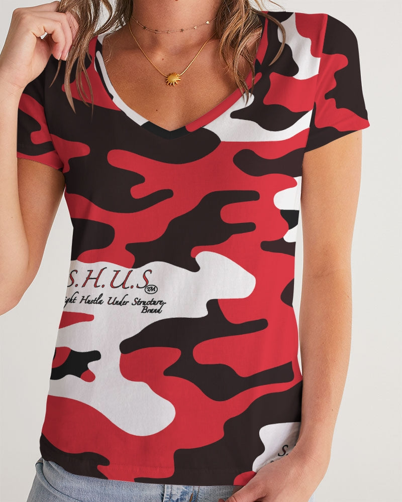Red Camo Luxury Women's V-Neck Tee