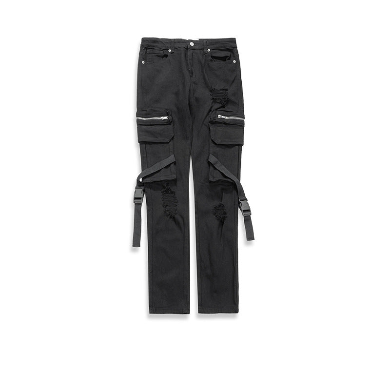 Pocket Buckle Streamer Functional Jeans