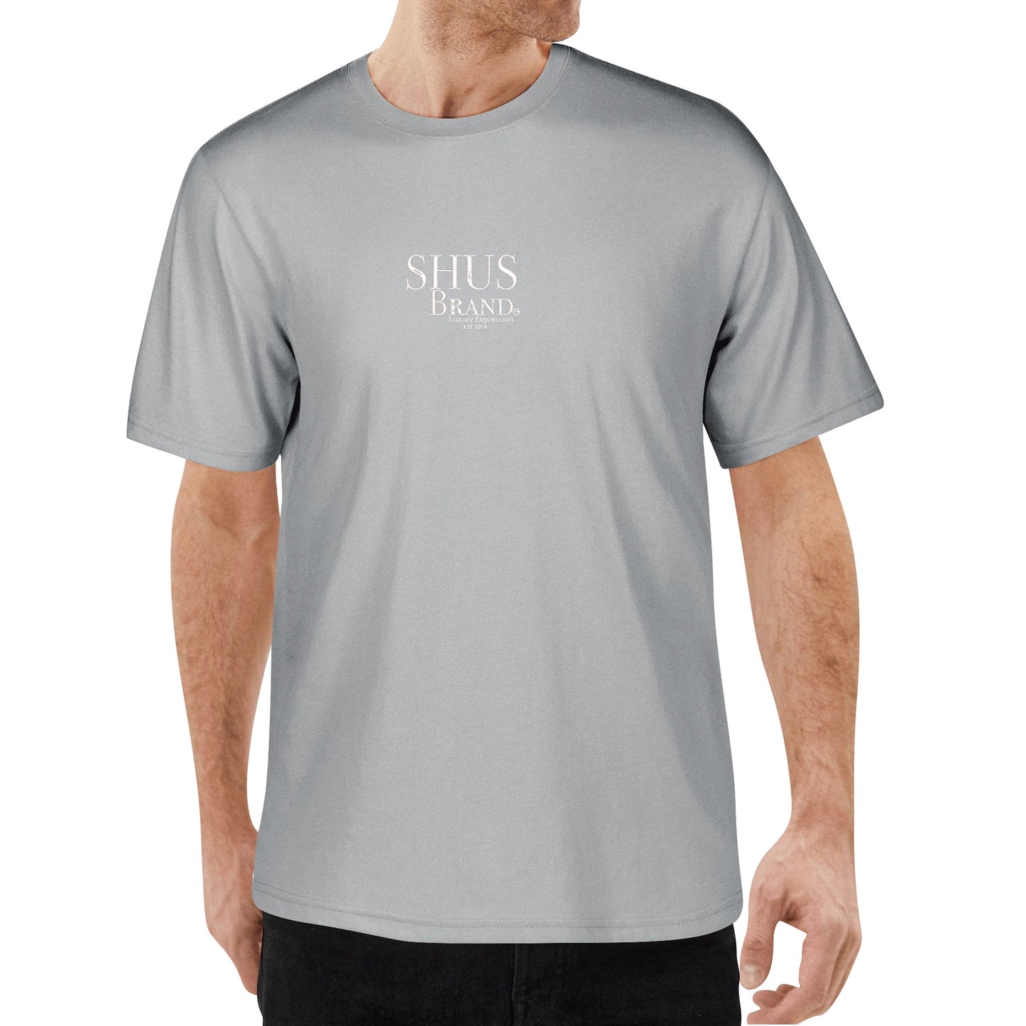 SHUS Brand Luxury Expression Embroidered Men's Cotton T shirt (Front Design)