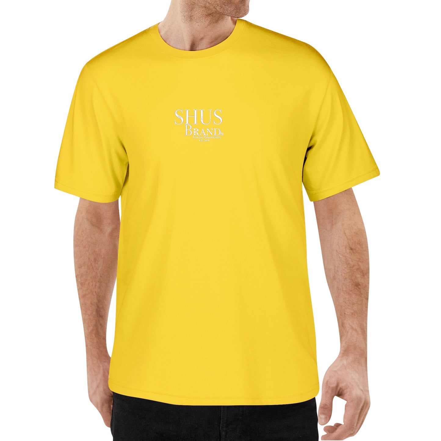 SHUS Brand Luxury Expression Embroidered Men's Cotton T shirt (Front Design)