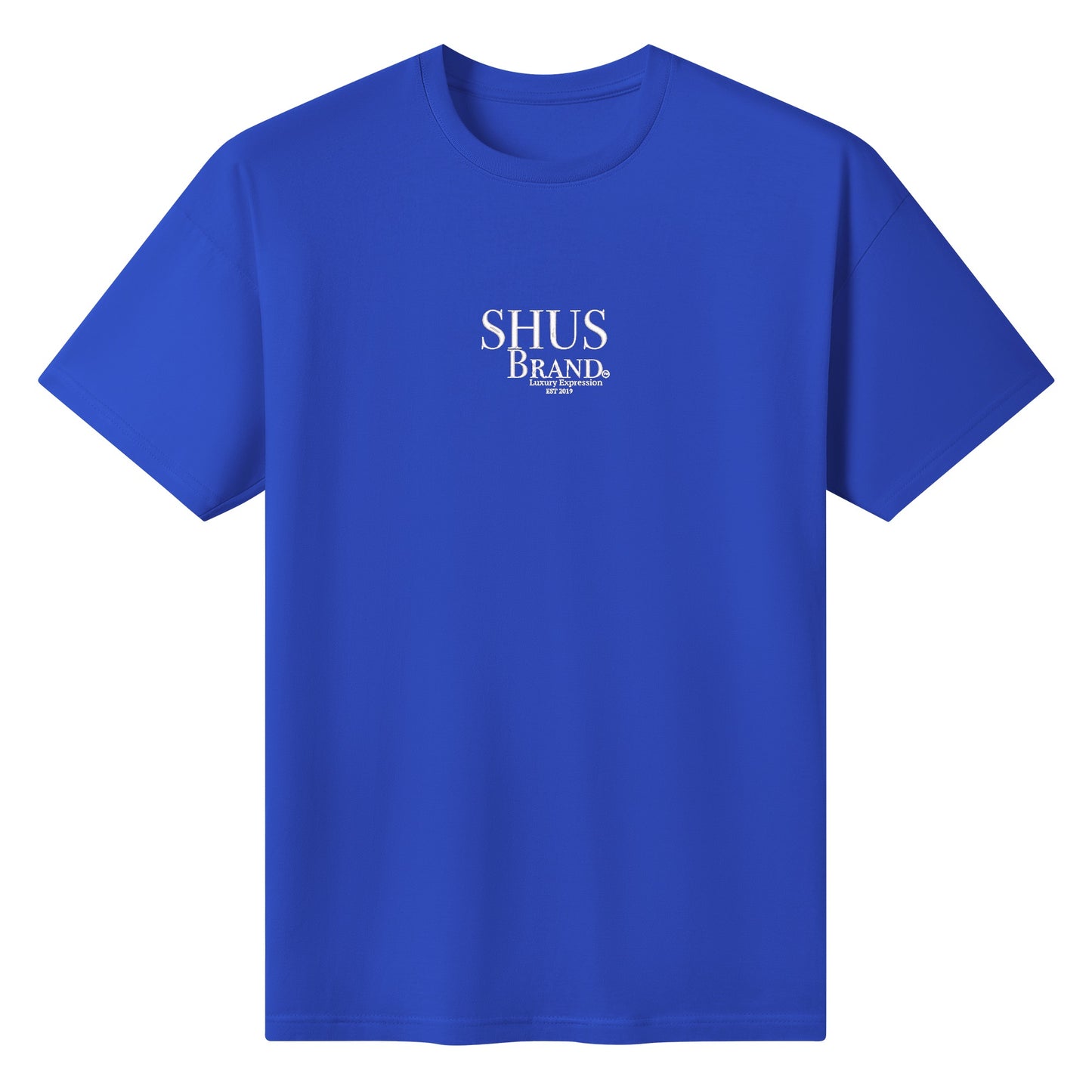 SHUS Brand Luxury Expression Embroidered Men's Cotton T shirt (Front Design)