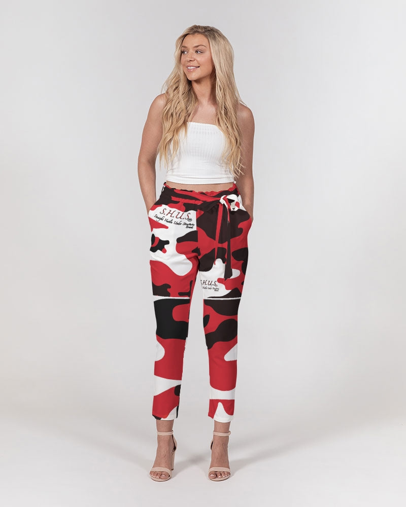 Red Camo Luxury Women's Belted Tapered Pants