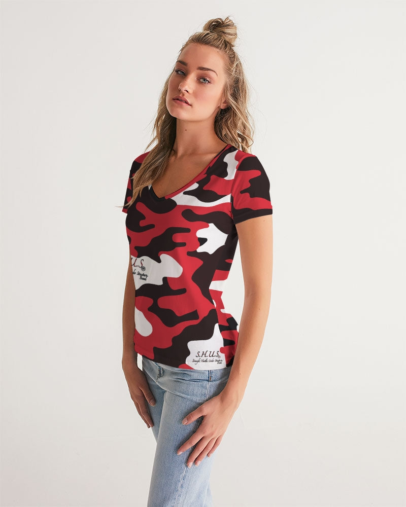 Red Camo Luxury Women's V-Neck Tee
