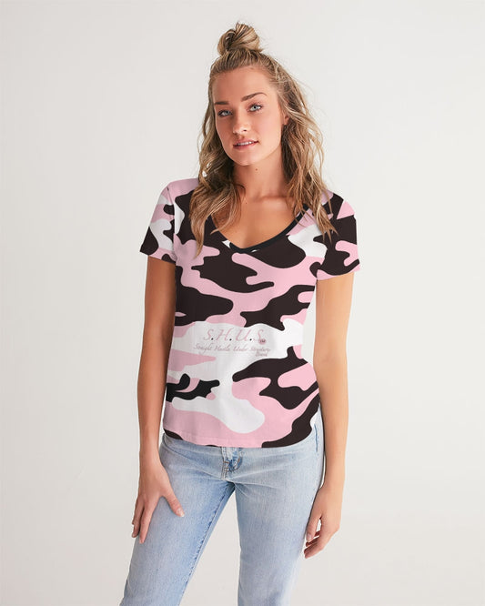 SHUS Brand Pink & Ready Camo Women's luxury V-Neck Tee
