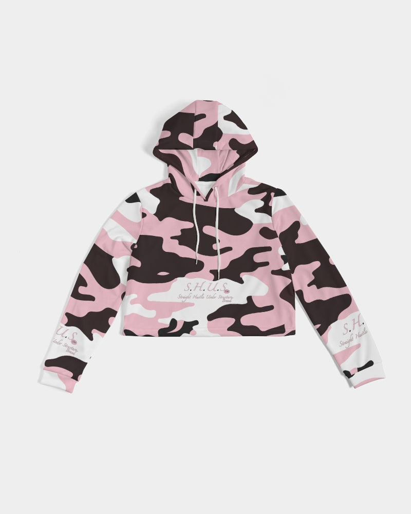 SHUS Brand Pink & Ready Camo Women's luxury Cropped Hoodie