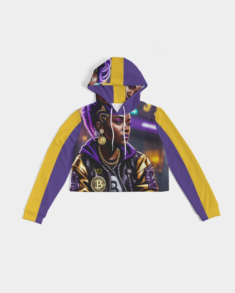 Bitcoin and The Lady in Purple  Women's All-Over Print Cropped Hoodie