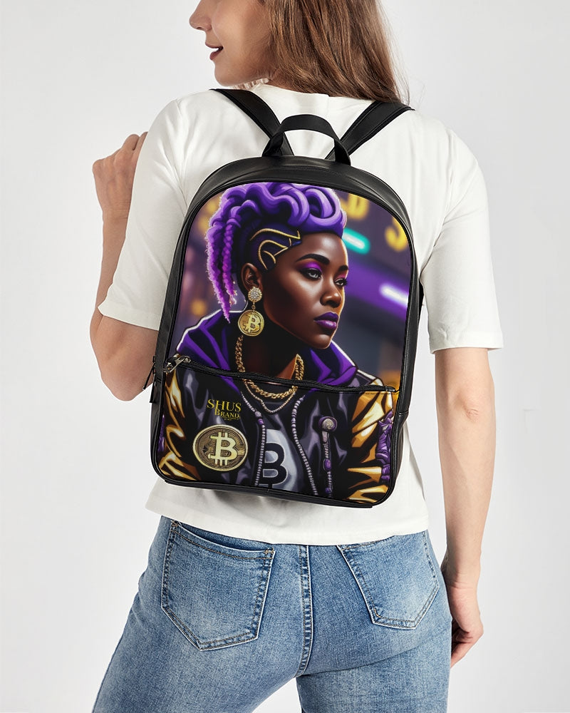 Bitcoin and The Lady in Purple  Classic Faux Leather Backpack