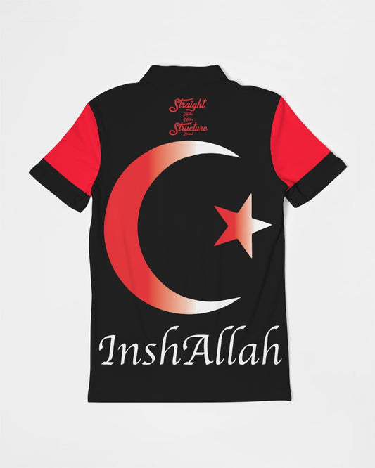 SHUS Brand Inshallah Black Luxury Men's Slim Fit Short Sleeve Polo