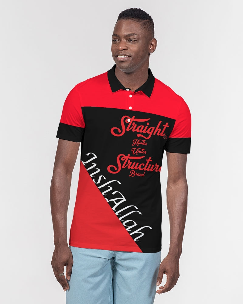 SHUS Brand Inshallah Black Luxury Men's Slim Fit Short Sleeve Polo