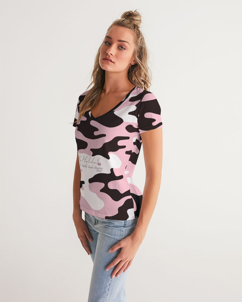 SHUS Brand Pink & Ready Camo Women's luxury V-Neck Tee