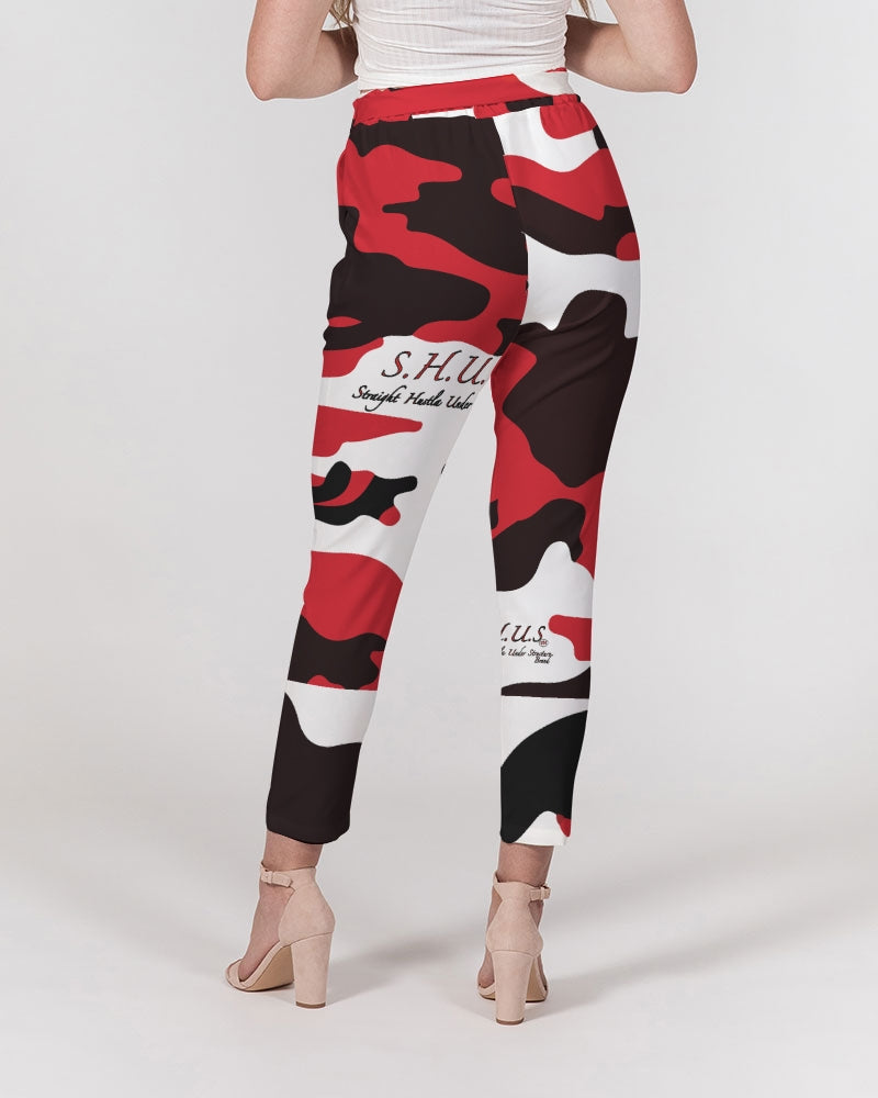 Red Camo Luxury Women's Belted Tapered Pants