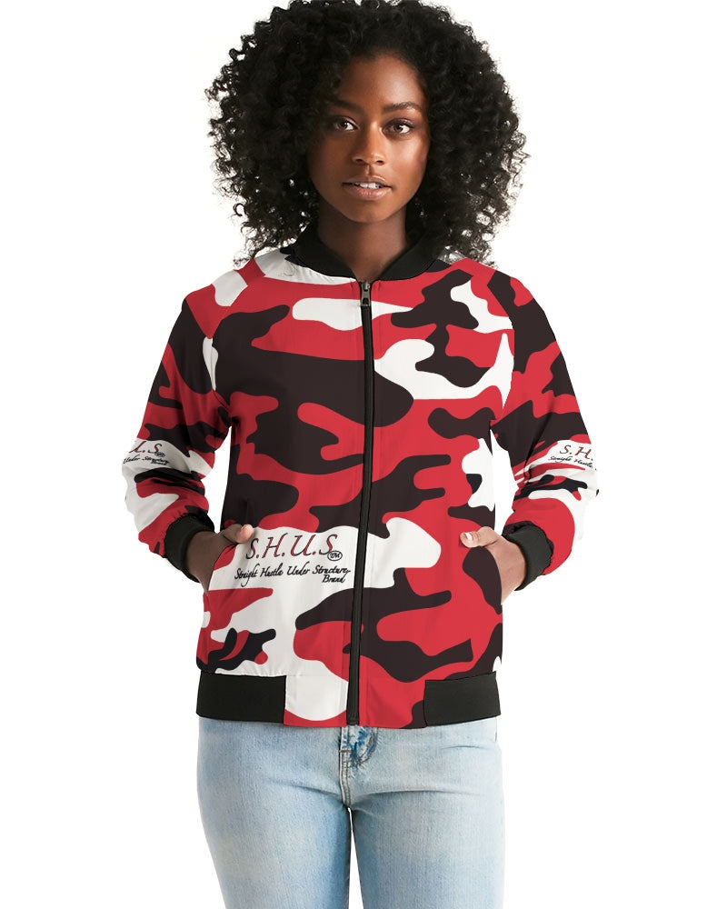 SHUS Brand Red Camo Luxury Women's Bomber Jacket