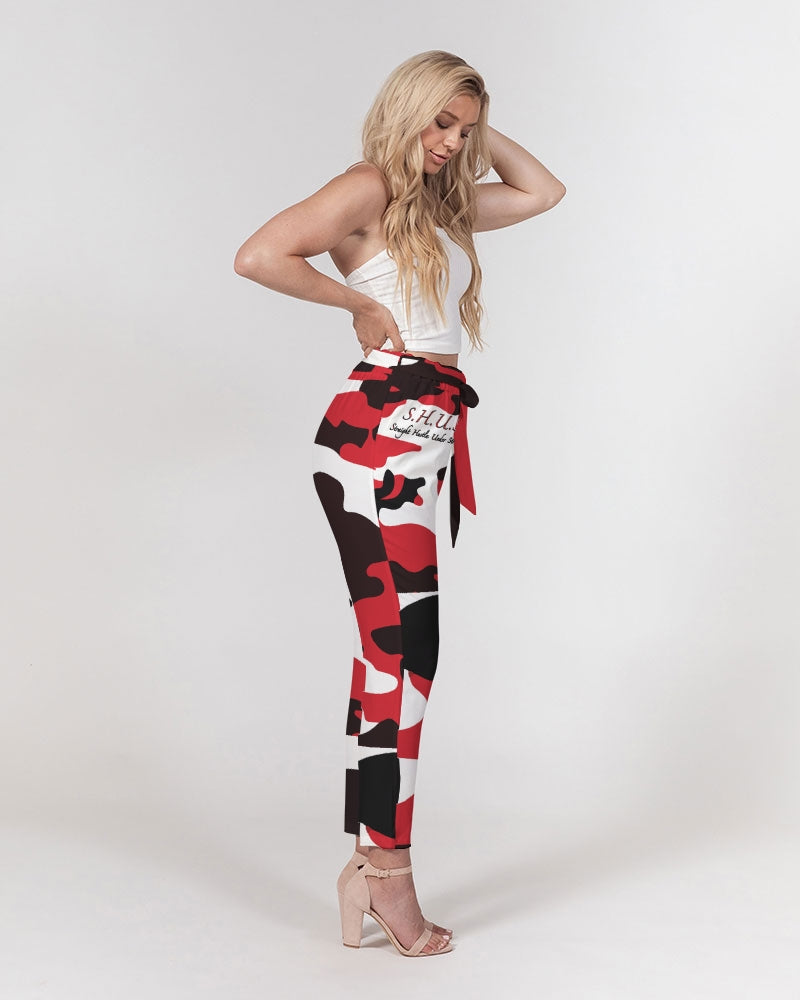 Red Camo Luxury Women's Belted Tapered Pants
