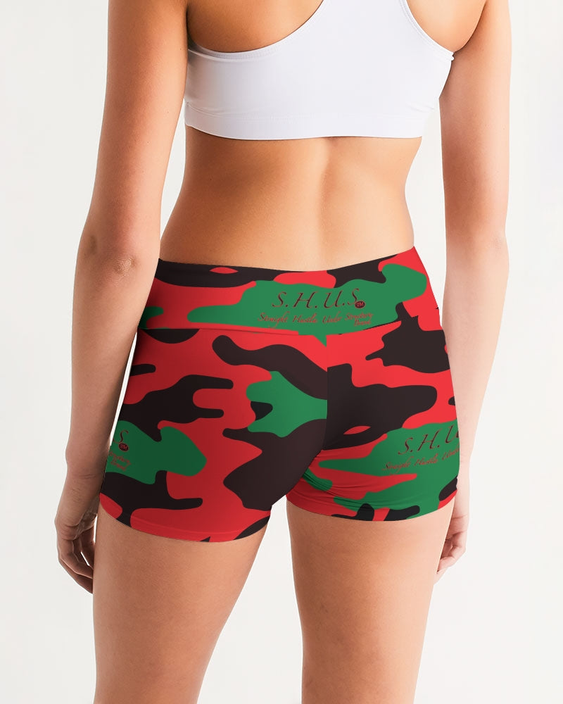 SHUS Brand RBG Camo Luxury Women's Mid-Rise Yoga Shorts