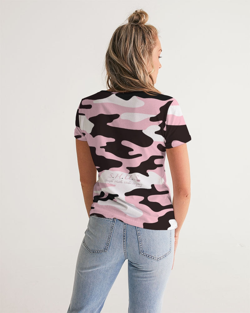 SHUS Brand Pink & Ready Camo Women's luxury V-Neck Tee