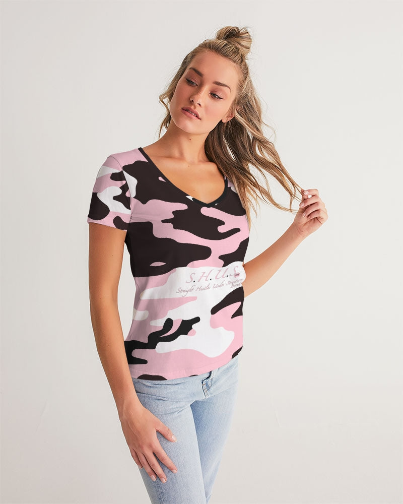 SHUS Brand Pink & Ready Camo Women's luxury V-Neck Tee
