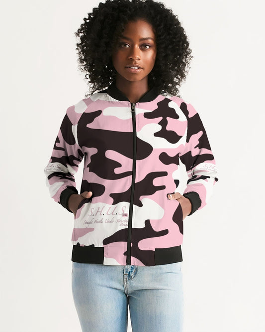 SHUS Brand Pink & Ready Camo Women's luxury Bomber Jacket