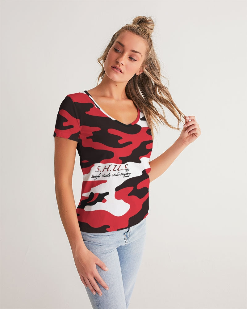 Red Camo Luxury Women's V-Neck Tee