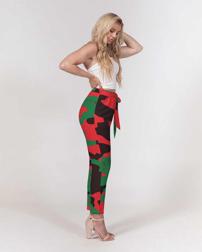 SHUS Brand RBG Camo Luxury Women's Belted Tapered Pants