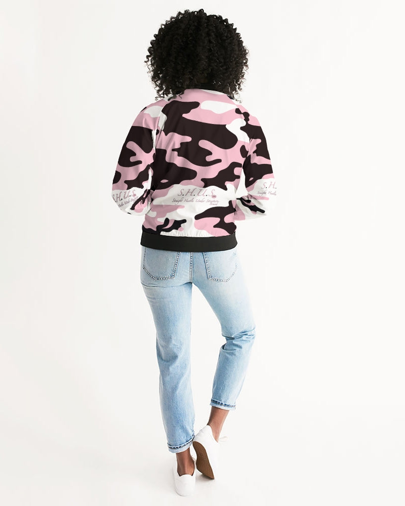 SHUS Brand Pink & Ready Camo Women's luxury Bomber Jacket