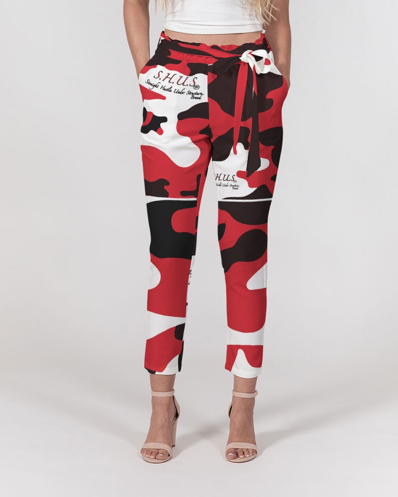 Red Camo Luxury Women's Belted Tapered Pants