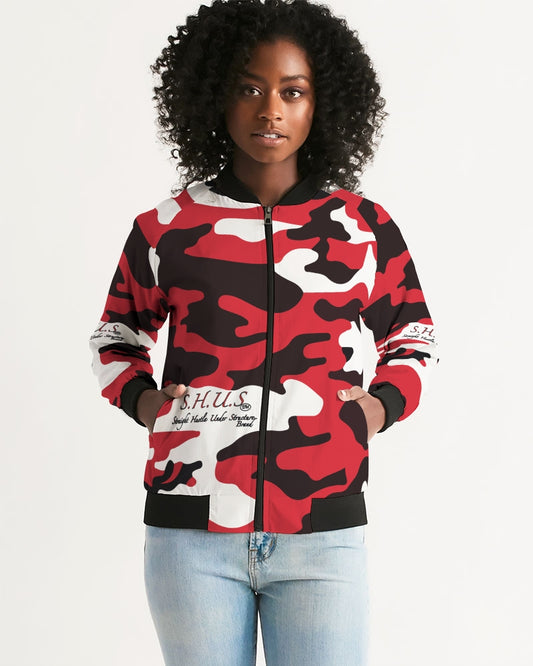 SHUS Brand Red Camo Luxury Women's Bomber Jacket