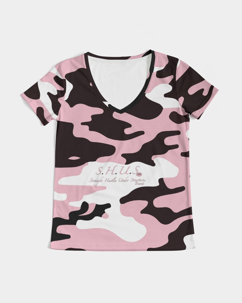 SHUS Brand Pink & Ready Camo Women's luxury V-Neck Tee