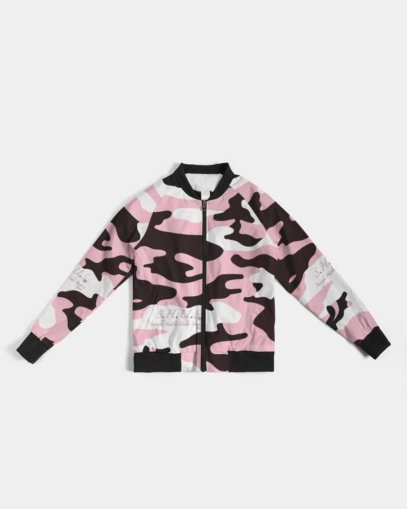 SHUS Brand Pink & Ready Camo Women's luxury Bomber Jacket