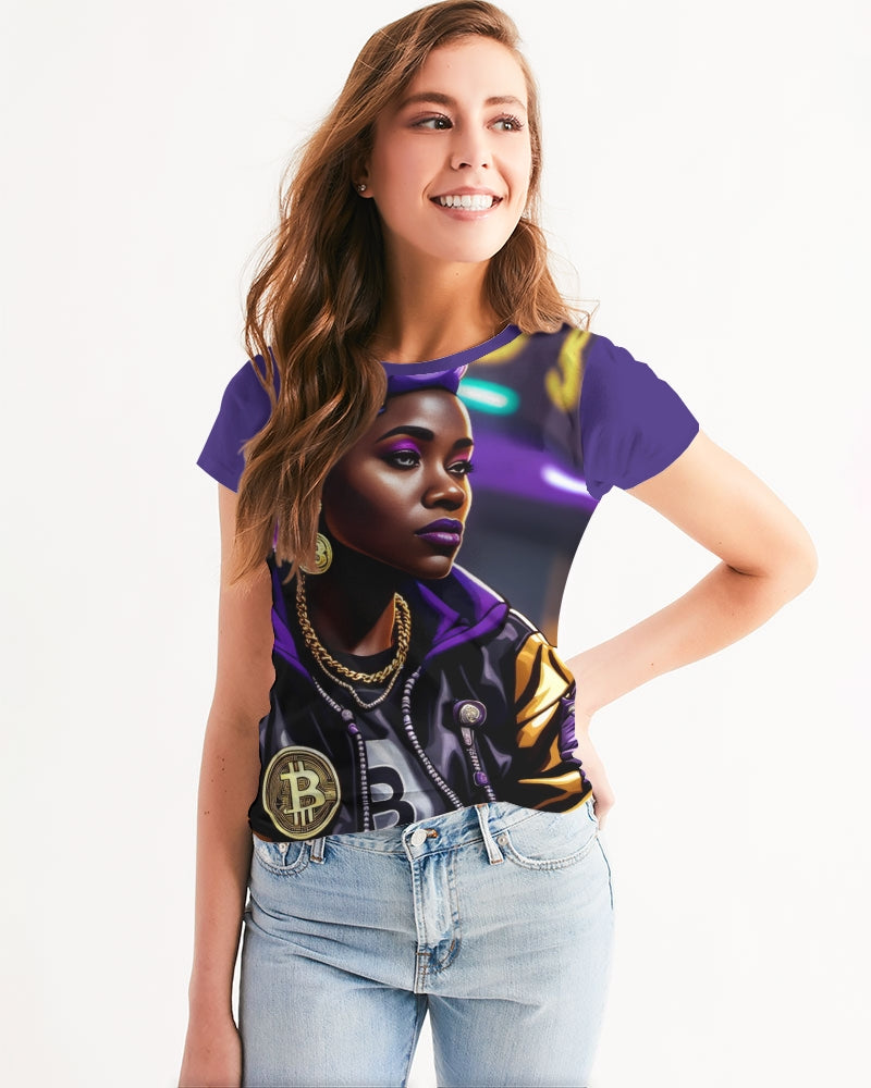 Bitcoin and The Lady in Purple  Women's All-Over Print Tee